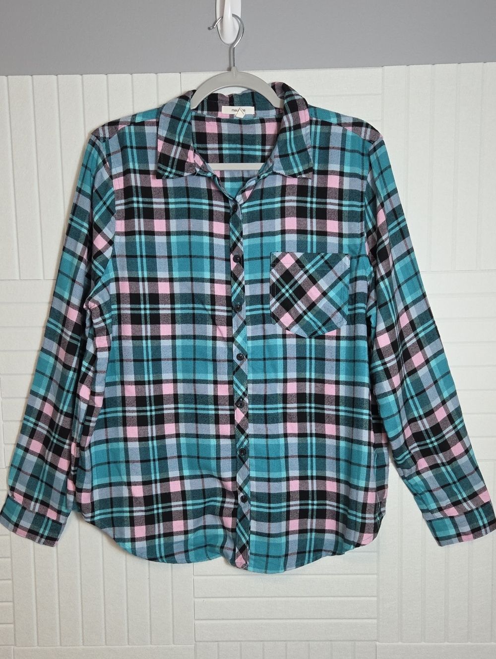 Maurices Plaid Flannel Button Down Shirt Blue Teal Size XXL / 0X